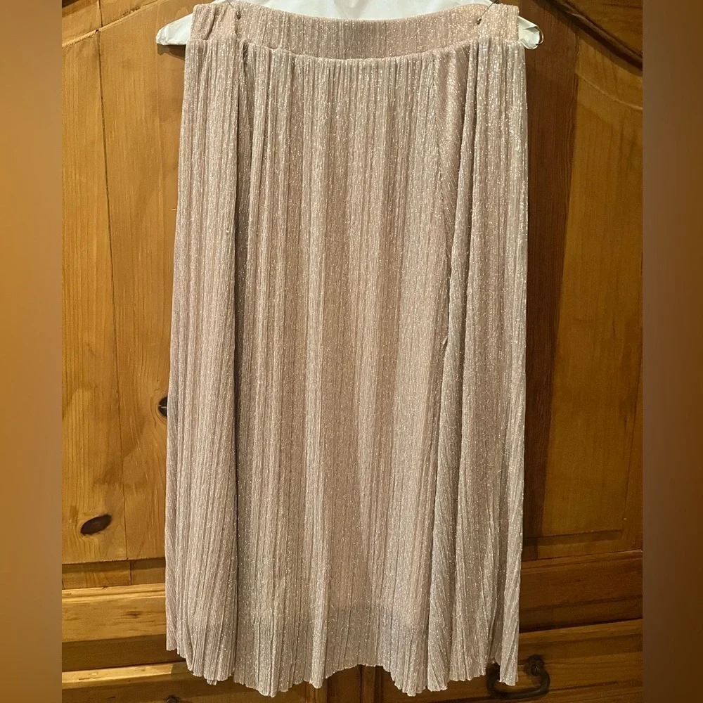 ANTHROPOLOGIE MAEVE METALLIC ROSE GOLD PLEATED ACCORDION MIDI - Size - Medium